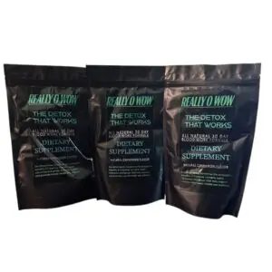 Three black resealable bags with green and white text packaging.